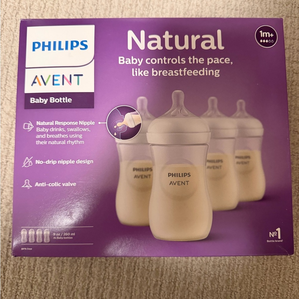 Philips Avent Natural Baby Bottle Set - Cream Bottles 1month - 4 bottles NWT